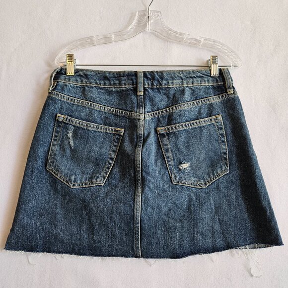 We The Free Denim Mini Skirt 15" Distressed Sz 29 Raw Hem Button Fly - Picture 7 of 7
